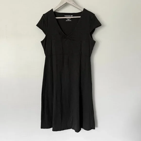 Toad & Co Dress Size Large Rosemarie Cap Sleeve Knee Length Black Organic Cotton - Picture 1 of 10